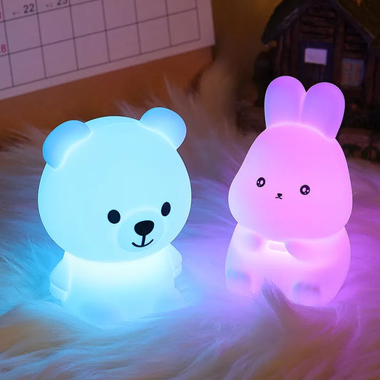 Cute Rabbit And Bear Mini  Soft Silicone Lamp